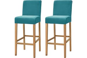 Dimatic Samt Plüsch Stuhl Abdeckung Theke Pub Bar Hocker Stuhl Slipcover für Esszimmer Cafe Barhocker Slipcover Möbelschutz Anti-Rutsch-Bezug mit elastischem Boden, 2er Set, Türkis