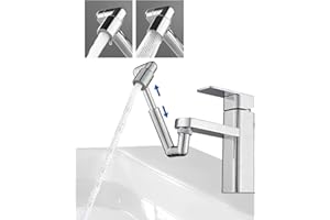 Hibbent Przedłużacz kranu 1440 stopni, obrotowy kran do umywalki łazienkowej, duży kąt, obrotowy kran kuchenny, podwójna funkcja, 2-krotny napowietrzacz przepływu wody i rotacji do zlewu kuchennego