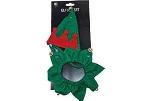 DECSEE 2pc Christmas Hat/Collar Bells ELF Dog/Cat/Pet Outfit Classic Santa's Lil Helper