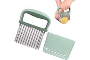 MINICOCO Crinkle Cutter Stainless Steel Potato Peeler French Fry Cutter Kitchen Tool Fruit and Vegetable Wave Cutting Tool (Green)
