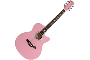 TIGER ACG1-PK-SM Acoustic Steel String Guitar - Pastel Pink Matte - Full Size Small Body Parlour Guitar for Ages 12+