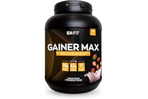 EAFIT GAINER MAX 1,1 kg - Gusto fragola - Culturismo - Siero del latte + Uovo - Accrescimento della Massa Muscolare - Apporto calorico - Vitamine, sali Minerali - 18 porzioni - Certif anti-doping
