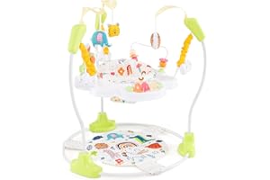 GYMAX Baby Jumperoo Activity Center, Baby Jumpers with 3 Adjustable Heights, Seat Cushion, Foot Pad, Developmental Toys, Music, Lights & Sounds, Toddler Bouncer for 6 Months+ (Yellow)