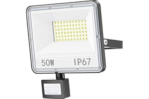 YIQIBRO Security Lights Outdoor Motion Sensor 50W 1 Pack - 5000LM LED Security Lights with Motion Sensor Mains Powered IP67 Waterproof, 7000K PIR Floodlight for Garden/Yard/Patio