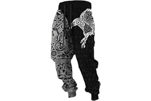 GENERISCH Sweatpants Herren Vintage Wikingerhose Wikinger Motive Trainingshose Mittelalter Hose Piraten Joggerhose Walhalla Jogginghosen 3D Gedruckte Streetwear Hip Hop Jogginghose Y2K