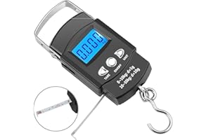 Aofan Digitale Kofferwaage Fischwaage mit hintergrundbeleuchtetem LCD Display und Maßband,Auto-Hold Tara-Funktion und Autoabschalten 110 lb/50 kg