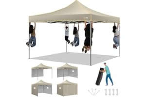 Hoteel Gazebo 3x3 Pieghevole Impermeabile Esterno Resistente, Gazebo da Giardino Robusto con 4 Pareti Laterali e Finestre con Zanzariera, Protezione UV 50+ per Feste, Festival, Campeggio, Cachi