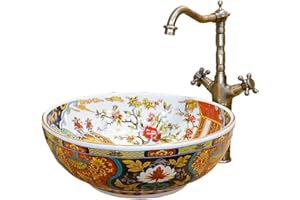 jdzjybqx Lavabo en céramique de style rétro de luxe pour salle de bain, 1 lavabo fait à la main en Jingdezhen
