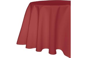 TEXPOT TextilDepot24 obrus ogrodowy, o wyglądzie lnu, tkanina zapobiegająca powstawaniu plam, efekt lotosu, odporna na zagniecenia, 220 cm, okrągły, czerwony