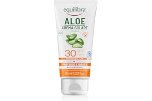 equilibra Solari, Aloe Crema Solare SPF 30 Travel Size, a Base di Aloe Vera, Vitamina C ed E, Olio di Argan, Olio di Cocco e Burro di Karité, Per un'Abbronzatura Sana e Naturale, Water Resistant, 75ml