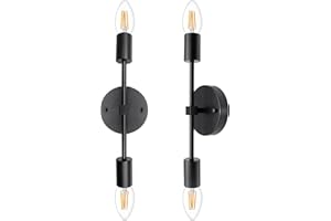 LAKONEI 2 PCS Aplique de Pared Interior Vintage, Lámpara de Pared Industrial con 2 Luces, E27 Lámpara de Pared de Metal Negro para Dormitorio, Baño, Pasillo, Escaleras, Bar, Noche (Sin Bombilla)