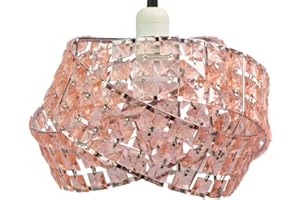 CHI-BUY Half & Half Shiny Ceiling Lamp Shade Modern Polished Chrome and Acrylic Transparent Beads Interwoven Ring Shade Accessories Plastic/Metal Frame Cromi (Pink)