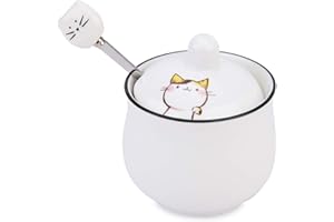 Chase Chic Zuccheriera in Ceramica con Elemento Gatto, Formaggiera in Porcellana da 240 ml con Coperchio e Cucchiaio, Ottimo Regalo per Amanti dei Gatti
