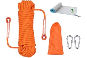 AMALAN EU Amalan Corde Polyvalente D'ExtéRieur + Serviette à SéChage Rapide, D10mm, Corde en Nylon avec 2 Mousquetons, Poids De Charge 1200kg, Corde De Sauvetage,Alpinisme,Escalade,Camping