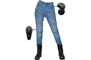 SHUOJIA Pantalons De Moto Blindés Pour Femmes Jeans De Cyclisme Pour Avec Des Plis Élastiques, Un Ajustement Solide, Facile À Mettre Et À Enlever