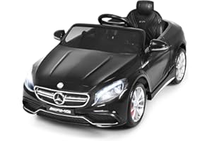 COSTWAY 12V Mercedes Benz Kinderauto mit 2,4G-Fernbedienung, 3 Gang Elektroauto 2-5km/h mit Musik, Hupe, MP3 und LED Scheinwerfer, Kinderfahrzeug für Kinder von 3-8 Jahren (Schwarz)