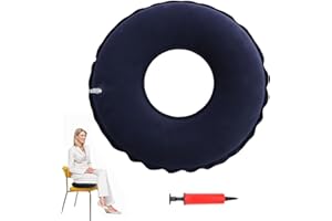 POSYLANE Inflatable Donut Cushion Seat, 14.96*14.96 in Round Air Cushion for Pressure Relief, Flocking Rubber Rings for Adults Elderly Prevent Bed Sores Hemorrhoid Tailbone Bottoms Pain Relief, with Air Pump
