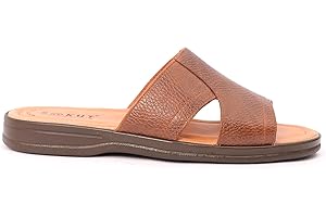 Pecellin Peinado Calzado - Sandalia Plana de Hombre - Sandalia Cómoda de Piel Chinela - Sandalia Destalonada con Banda - Ultra Confort