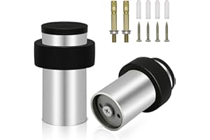 TOKPLNU Door Stop, Cylindrical Door Stoppers Floor Wall Mounted Heavy Duty Door Stopper Stainless Steel Commercial Door Stops Sound Dampening Rubber Doorstop Wall Protector 64mm 2Pack