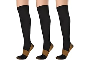 Evolyline 3 pary miedzianych medycznych pończoch uciskowych dla kobiet i mężczyzn, 15-20 mmHg, skarpety uciskowe, skarpety uciskowe, podkolanówki do uprawiania sportu, biegania, lotu, podróży, ciąży,