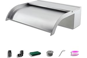‎LONGRUNNEW LONGRUNNEW Teich Wasserfallklingen Set, 30 cm Edelstahl Poolfontäne mit Zubehör, Breite 18 cm Gebogene Auslauf Spritzwand für Garten Patio Teichdekoration