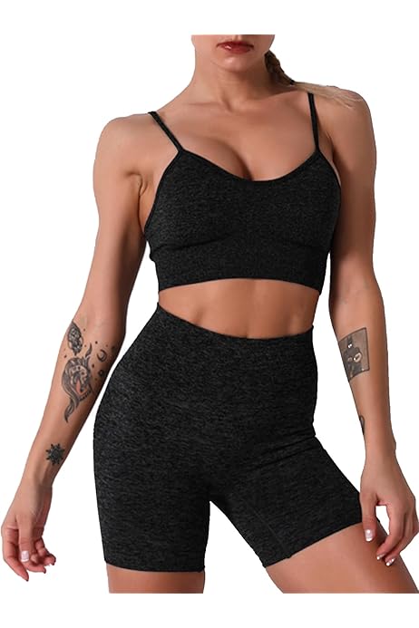 SHEKINI Completo Palestra Donna Set Di Abbigliamento Yoga Set A Coste Reggiseno Sportivo+ Leggings 2 Pezzi Tuta Sportiva Corto Fitness Activewear Sportswear