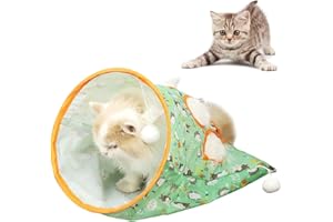 Hojalis Sac Tunnel pour Chat, Tunnel Chat, Tunelle pour Chat, Tunnel Chat Interieur, Sac de Forage Interactif Pliable, avec 3 Balles Et 1 Petite Souris Interactif Tunnel pour Chats D'intérieur (Vert)
