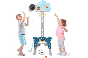 Nukdey Ensemble de Paniers de 4-en-1 pour Enfants - Jeu de Sport : Basketball |Football | Lancement d'anneau|Golf| Activité pour Tout-Petits : Garçons & Filles