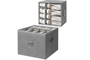 ‎HOMSOROUT Homsorout Schuhaufbewahrungsbox mit PVC-Deckel (4 große Fächer+8 kleine Fächer), Schuhbox mit Griffen Shoe Organizer Schuhe Organizer Geeignet für Stiefel, High Heels, Flache Schuhe, Hellgraue