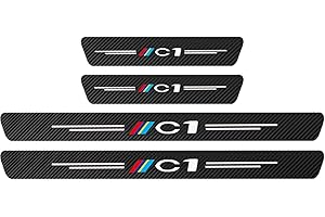 YUPACK 4 Pièces Bande de Protection de Seuil de Porte de Voiture pour Citr-oen C4 C1, Autocollant de Plaque de Protection en Fibre Carbone Accessoires de Style, C1