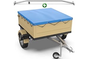 Tarpofix® Bâche pour remorque plate 130 x 110 x 7,5 cm + 1x arceau de bâche (réglable 100-145 cm) - Bache remorque PVC - Bâche de couverture pour diverses remorques de voitures de 350kg & 500kg FP DDR