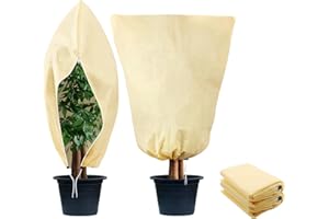 Zhiaek Funda para Plantas Malla Antiheladas Saco Cubierta Protectora para Plantas con Cordón y Cremallera Protección Funda contra Heladas Beige 1.2x1.8M 2PCS