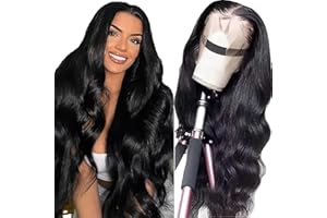 Hxxcoup 34 Inch Body Wave Human Hair Wig Glueless 13x1 Lace Front Wig Peluca de mujer de pelo real Unprocessed Brazilian 1B Natural Black Cabello humano Pre Plucked With Baby Hair for Woman