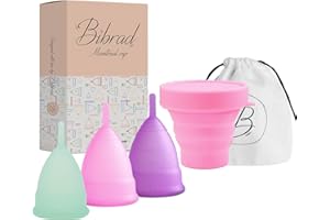 Bibrad Coppetta Mestruale - 3 Coppette Mestruali Taglia S,M e L, 1 Sterilizzatore, 1 Borsa da Trasporto - 100% Morbida Silicone di Grado Medico Lavabile e Riutilizzabile (S-M-L)