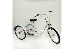 ROMYIX 6 Speed 3-Wheel Bike Adult Tricycle Bike 24", Cargo Trike Cruiser Cycling Tricycle for Outdoor Sports