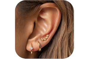 JeweBella 3Pares Pequeño Pendientes Plata de Ley 925 para Mujer Niñas Hipoalergénicos Chapado en Oro de 14K Pendientes de Aro Pendientes CZ Hojas Mariposa Juego de Pendientes Cartílago Plata/Oro