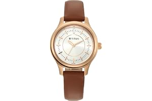 Titan Quartz Analog Silver Dial Brown Leather Strap Watch for Women - 2638WL01