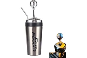 SEKSUI Vaso De Agua Fast and Furious 10- Vasos Estilo Palanca De Cambios con Pajita Y Tapa,Vaso De Agua Fast and Furious 9，Taza De Bebida F10 De Acero Inoxidable 304,Taza De Regalo De 600 Ml-White