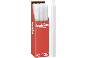 Bolsius - Velas rústicas – Color blanco – Juego de 9 unidades – Duración de combustión 13 horas – sin perfume – Cera vegetal natural – Sin goteo – sin aceite de palma - 27 x 2,3 cm