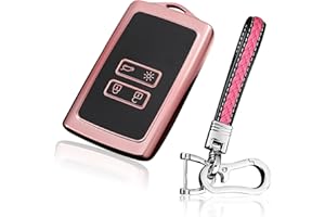 foris 4 Buttons Remote Control Car Key Case Replacement Fob Compatible with Renault Key Shell TPU Silicone Key Fob Cover,Accessoried with Leather Keychain Key Shell Case Covers Protector Fob