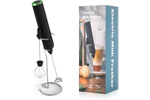 Lychico Rechargeable Milk Frother Handheld Foam Maker with Stainless Whisk and Stand, Powerful 2 Heads 3 Speeds Fast Handheld Drink Mixer for for Latte, Cappuccino, Hot Chocolate, Egg, Black