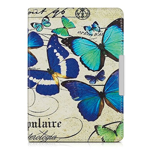 kwmobile Hülle für Tolino Shine / Page – Flipcover Case eReader Schutzhülle – Bookstyle Klapphülle Schmetterlinge Vintage Design Blau Mintgrün Beige - 2