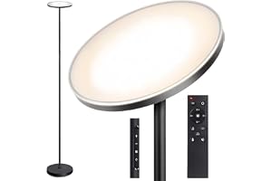 OUTON 30W 3000LM LED Uplighter Floor Lamp with Remote & Touch Control | Super Bright Dimmable Standing Tall Lamp with 4 Color Temperatures, 1 Hour Timer for Living Room Bedroom Office, Black
