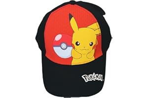 Fashion UK Chapeau officiel Pokemon Pikachu. Modèle Pokeball. Casquette avec visière pour enfant ou garçon, polyester et coton. Casquette de Baseball noir rouge.