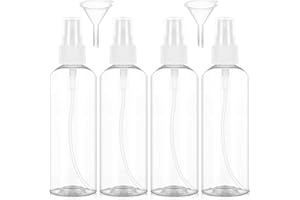Redamancy 4 Pezzi Flacone Spray Vuoto, 100ml Contenitore Spray Vuoto, Spruzzino Nebulizzatore Piccolo, Plastica Trasparente Bottiglia Spray, con 2 Imbuti, per Profumi, Disinfezione, Olii Essenziali