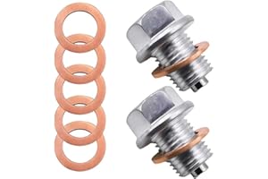 CJMUQHEHH 2 Piezas Tapon Carter Aceite Magnético M14x1.5, Acero al Carbono con 5 Arandelas de Cobre - Tornillo de Drenaje de Aceite para Coche, Moto, Barco - Protección Antipartículas Metálicas