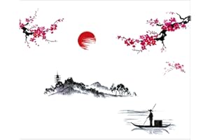 milaosk 2Pcs Stile Cinese Sakura Adesivo Murale DIY Adesivo Parete Floreale Paesaggio Camera da Letto Soggiorno Removibili Decorazione(25 * 70cm)