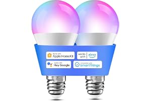 Meross smart glödlampa E27, flerfärgad dimbar 2-pack | Smart LED-glödlampa E27, kompatibel med SmartThings, HomeKit, Siri, Alexa färg temperatur 2700–6500K, dimbar, röststyrning
