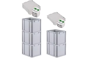 PROREGAL SuperSparSet 5x Eurobox NextGen Economy mit Scharnierdeckel & grünen Verschlüssen | Griffe geschlossen | HxBxT 32x30x40cm | 30 Liter | Eurobehälter Transportbox Transportbehälter