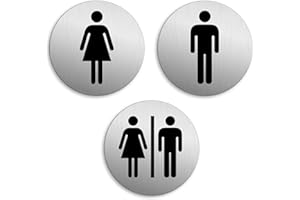 OFFORM DESIGN Plaques de Porte - WC Toilettes Hommes Femmes Lot de 3 Ø 75 mm Plaque signalétique Aluminium brossé